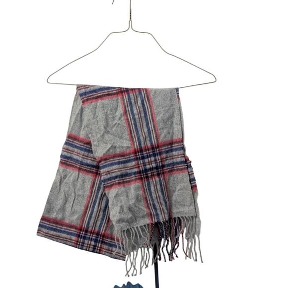 Accessories - 100% Cashmere Scarf – Gray with Blue & Red Accents